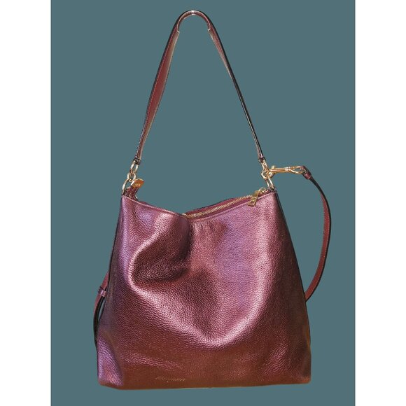 Coach Marlon Pebble Leather Metallic Wine Hobo Shoulder Crossbody Bag - Picture 2 of 16